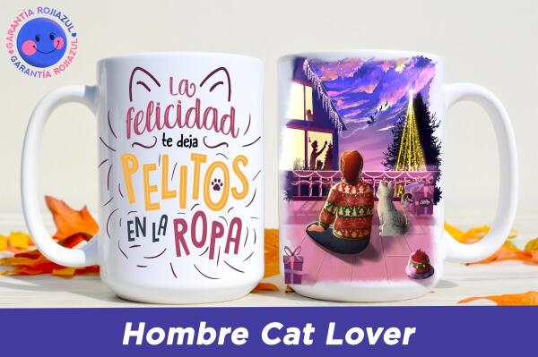 Tazón Personalizable - Anochecer Navideño Sentiby - Hombre Cat Lover