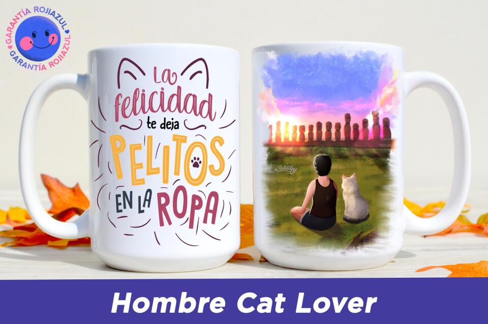 Tazón Personalizable - Isla de Pascua - Hombre Cat Lover