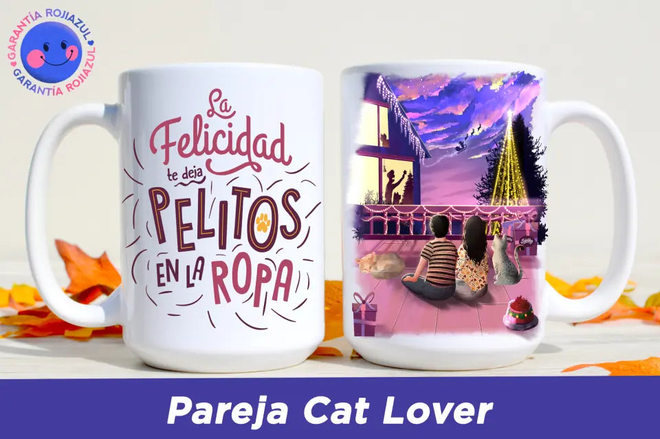 Tazón Personalizable - Anochecer Navideño - Pareja Cat Lover
